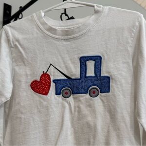 Kids White Appliqué Shirt with Blue Truck and Red Heart Design